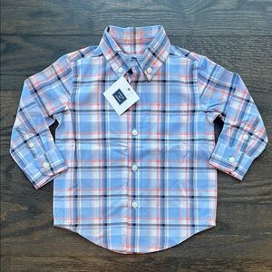 Janie and Jack Blue and Orange Plaid Button-Down Shirt